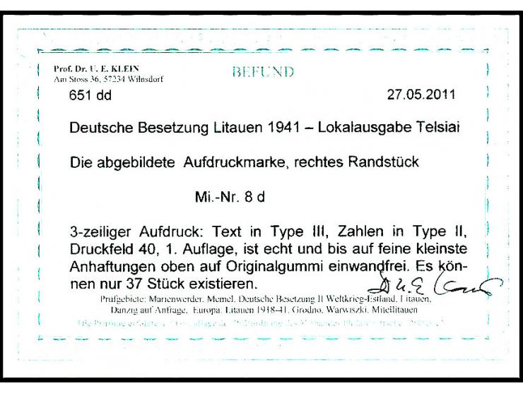  80 K. mit rechtem Bogenrand, 1. Auflage, Aufdruck in den ersten beiden Zeilen in Type III, die Zahlen in Type II, sauber ung