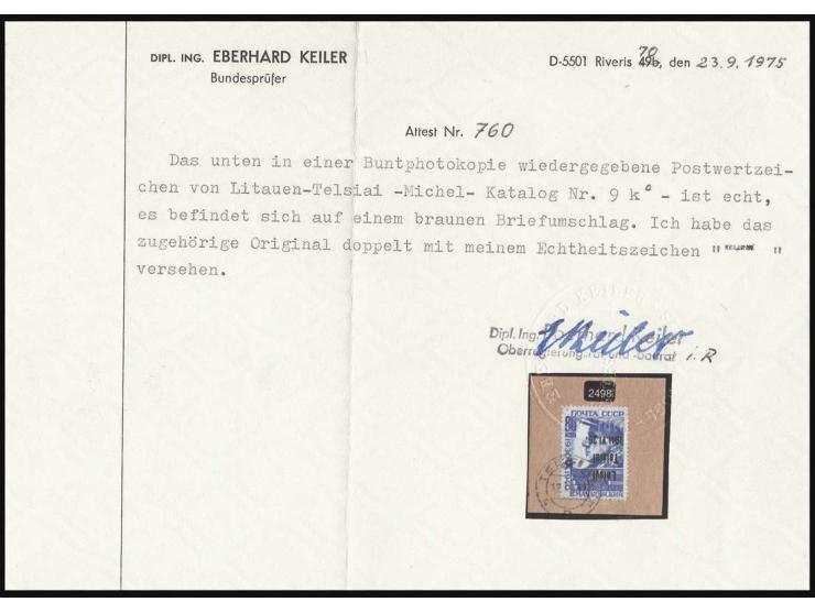 80 K. mit kopfstehendem Aufdruck in Type III, sauber mit Gefälligkeitsstempel "TELSIAI 12 IX 41" auf beschriftetem Umschlag, 