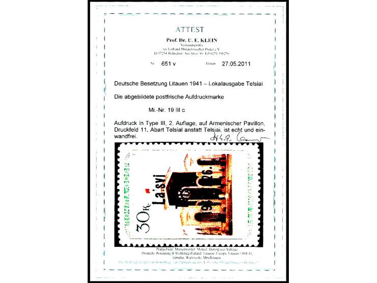 Armenische SSR 30 K., Type III mit Aufdruckfehler "Telsial", postfrisch, Kabinett, Fotoattest Klein