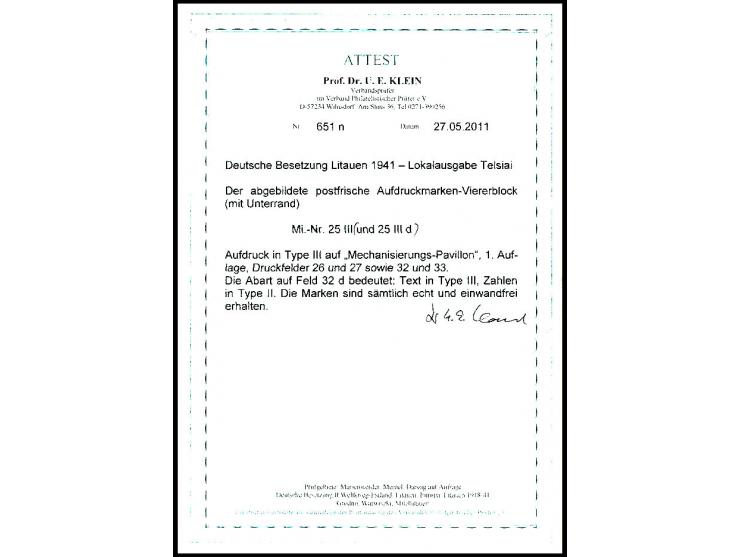 60 K. im Unterrand-4er-Block, Type III bzw. die linke untere Marke Aufdruck in den ersten beiden Zeilen in Type III, die Zahl