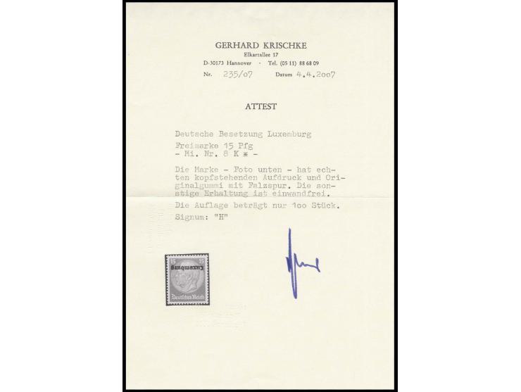 1940, 15 Pfg. mit kopfstehendem Aufdruck, ungebraucht, Auflage nur 100 Stück, Pracht, private Sign. und Fotoattest Krischke