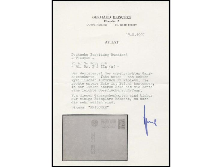 GANZSACHEN: 1942, Karte 10 K. rot mit Aufdruck in Type II, ungebraucht, minimale Einschränkungen, selten, sign. Krischke mit 