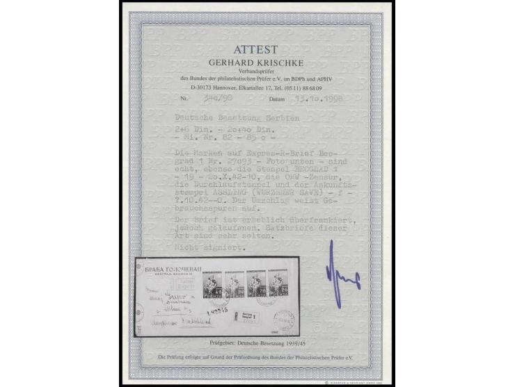 Für die Armen 2-20 Din. mit Stempel "BEOGRAD 20.X.42" auf eingeschriebenem Expressbrief mit diversen Zensuren nach Assling mi