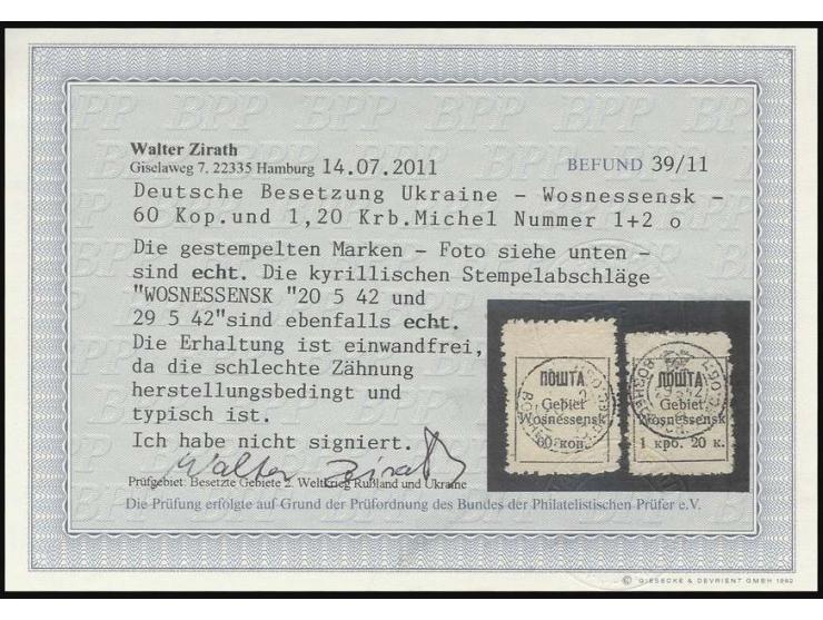 60 K. und 1,20 Krb., gestempelt, Pracht, Befund Zirath BPP