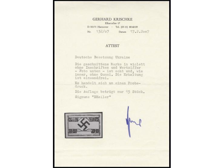 1944, Probedruck ungezähnt ohne Inschriften und Wertziffer, ohne Gummi wie verausgabt, Kabinett, sign. Keiler und Fotoattest 