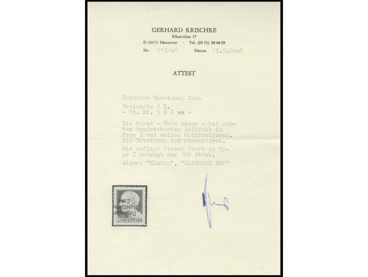 1943, 1 L. mit kopfstehendem Aufdruck, postfrisch, Kabinett, eine seltene Marke sign. Ludin und Fotoattest Krischke