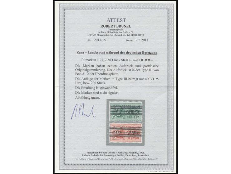 Eilmarken 1,25 - 2,50 L. mit Aufdruck in Type III, postfrisch, Kabinett, unsigniert, Fotoattest Brunel BPP