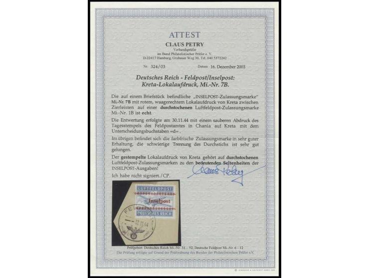 1944, Insel Kreta durchstochen mit sauberem Abschlag des Tagesstempels des Feldpostamtes in Chania auf Kreta "FELDPOST 30.11.
