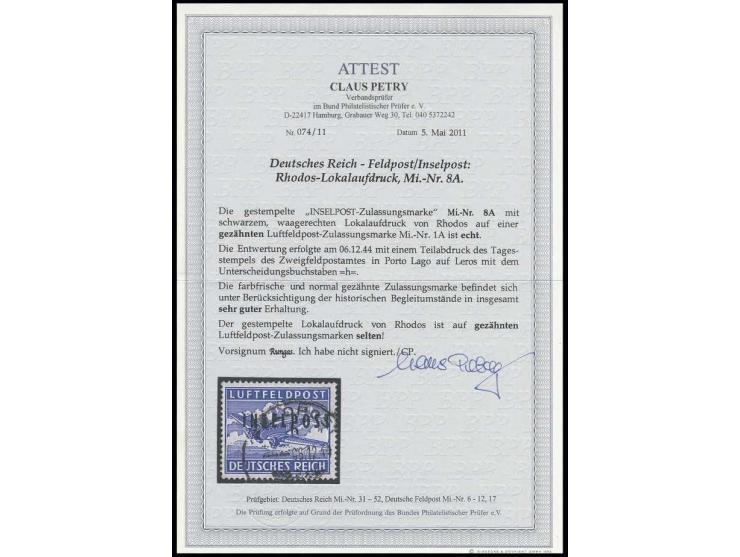 1944, Insel Rhodos gezähnt, sauber gestempelt, in sehr guter Erhaltung, sign. Rungas und Fotoattest Petry BPP