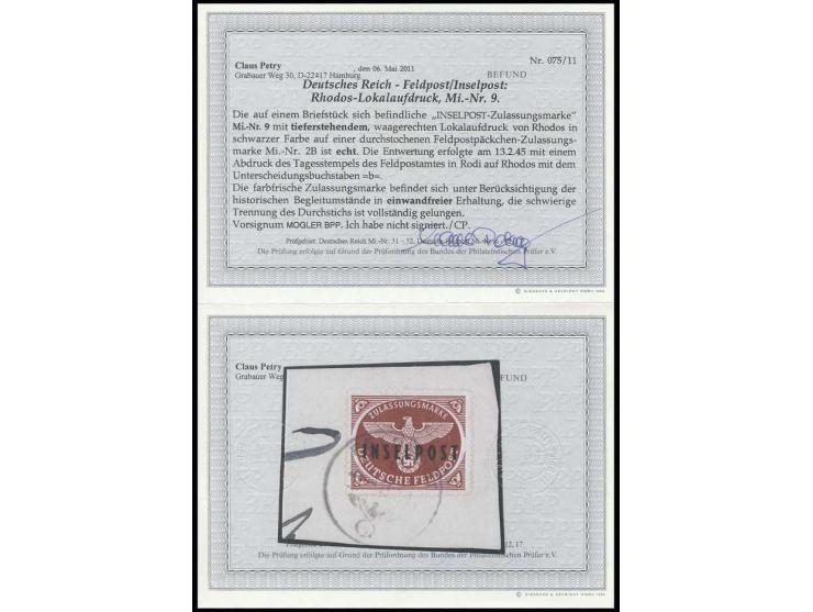  Insel Rhodos braunrot mit tieferstehendem Aufdruck, sauber mit Tagesstempel auf Briefstück, in einwandfreier Erhaltung, sign