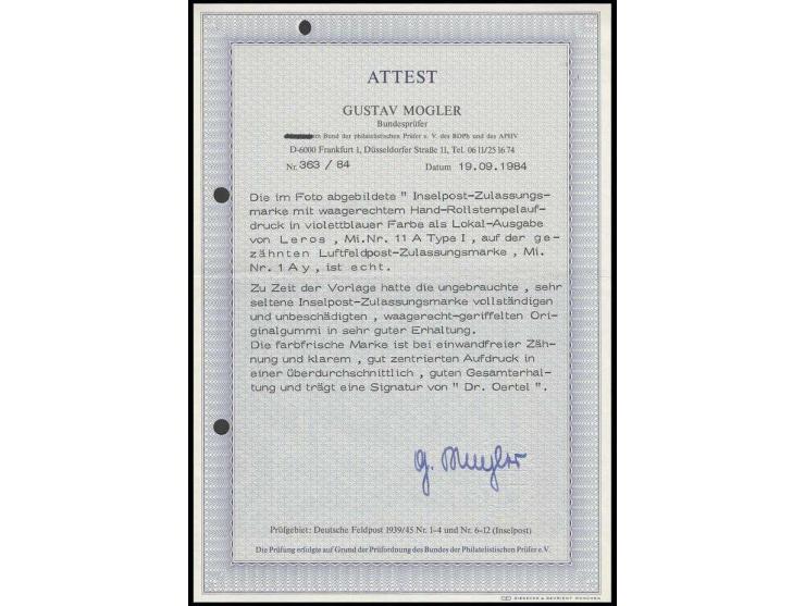 1945, Insel Leros gezähnt, Aufdruck in schwarzblauviolett (Type I), postfrisch, Kabinett, Fotoattest Mogler BPP