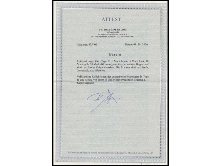 Type II: 1 M.-20 M. ungezähnt, die vier existierenden Markwerte kpl., einheitlich vom rechten Bogenrand, postfrisch, Luxus, u