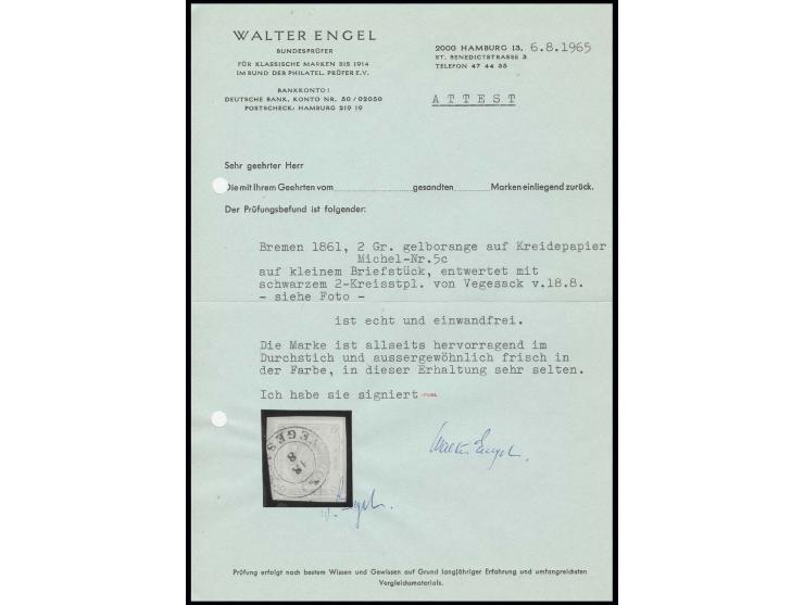 2 Gr. dunkelgelblichorange auf gestrichenem Papier, farbfrisch und bis auf trennungsbedingte leichte Durchschnittskerben rech