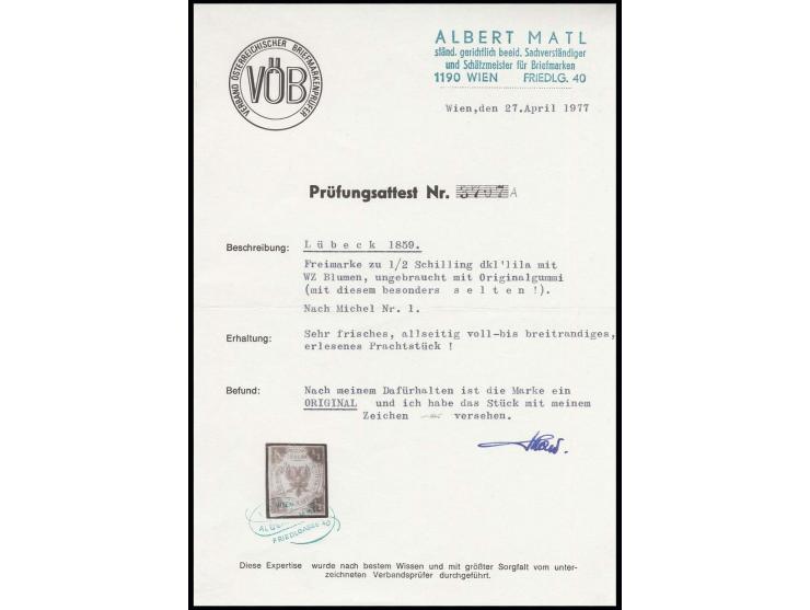 1859, mit Wasserzeichen: Wappenausgabe mit Wz.: ½ Sch. dunkelviolettgrau, allseits voll- bis breitrandig und farbfrisch, unge