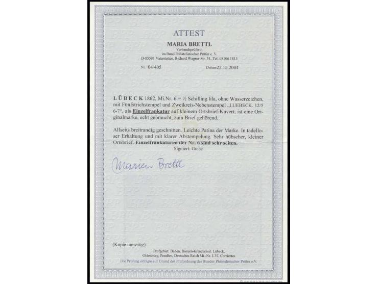 ½ Sch. lila, allseits sehr breitrandig geschnitten, sauber entwertet durch Strichstempel als Einzelfrankatur auf kleinem Orts