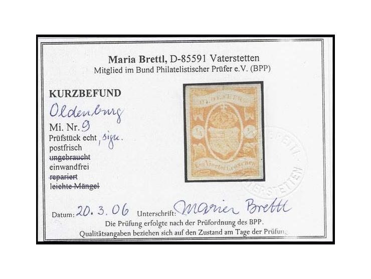 1861, ¼ Gr. orange, allseits breitrandig und farbtief, postfrisch, Luxus, in dieser Erhaltung selten, u.a. sign. Brettl BPP m