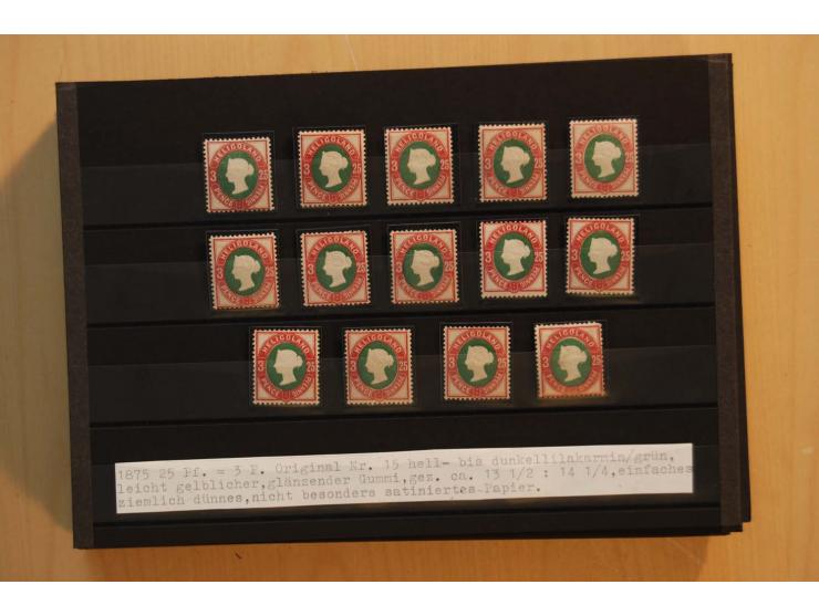 1867/95, ungebrauchte und gestempelter Sammlungsbestand mit vielen Originalen und Neudrucken, teils auch in Einheiten, dabei 