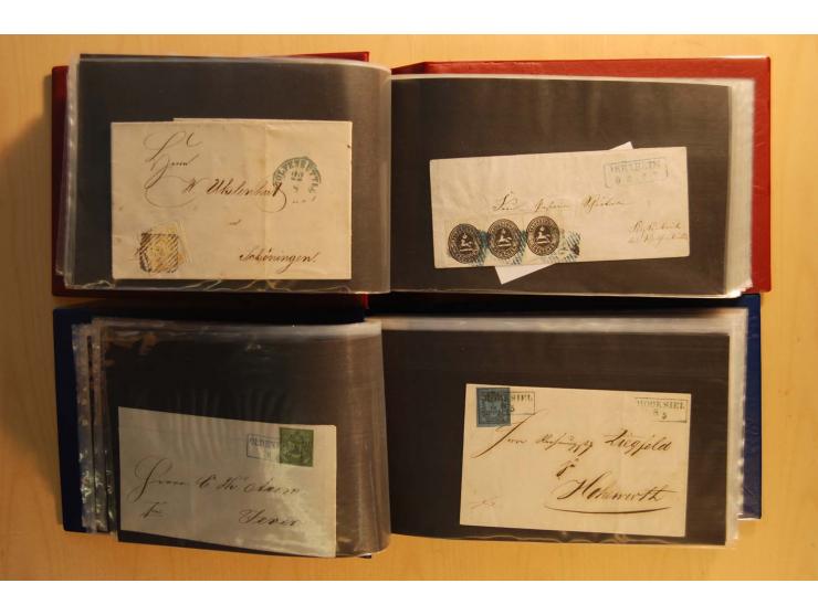 NORDDEUTSCHE STAATEN: 1852/65 (ca.),  Sammlungsbestand in 6 Kassetten und 2 Briefalben, sehr reichhaltig mit rund 150 Briefen