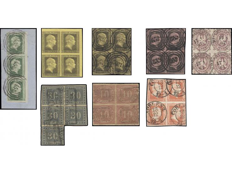 1850/67, sehr reichhaltiger Sammlungsbestand in 8 Kassetten und 3 Briefalben, ab der ersten Ausgabe mit einer Vielzahl von Ei
