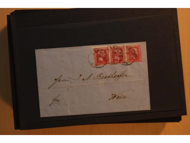 1850/67, sehr reichhaltiger Sammlungsbestand in 8 Kassetten und 3 Briefalben, ab der ersten Ausgabe mit einer Vielzahl von Ei