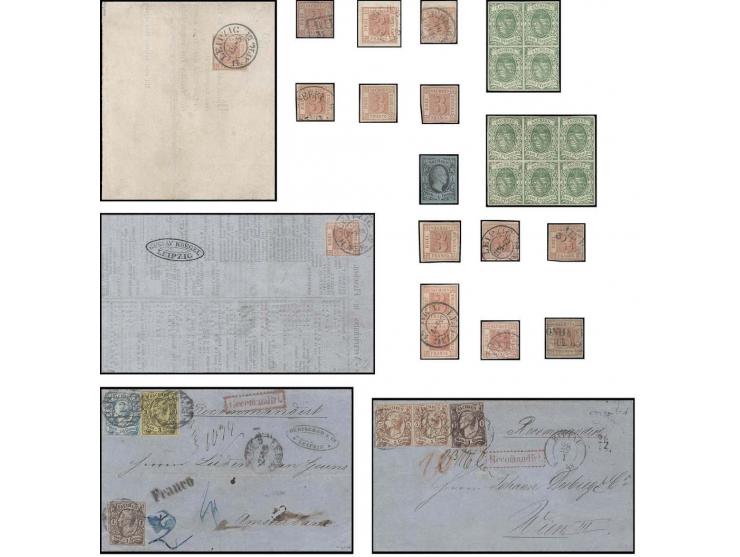 1850/67, umfangreicher Sammlungsbestand mit rund 160 Briefen und Ganzsachen, dabei rund 40 Nr 1 mit auch besseren Stempeln un