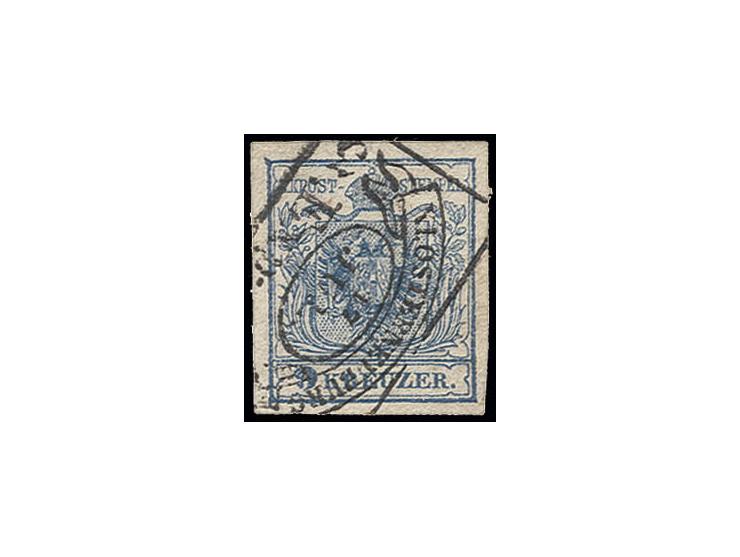 9 Kr. dunkelblau, Type III, allseits breitrandig mit seltenem Fahnenstempel "KLOSTERNEUBURG 17 JUL.", Pracht, Fotobefund Rism