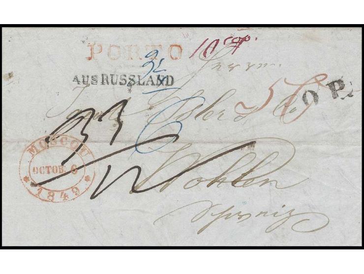 Diverses: 1849, kpl. Brief von Moskau über Preußen und Baden nach Wohlen, bezahlt bis zur preußischen Grenze mit 10 Kop. und 