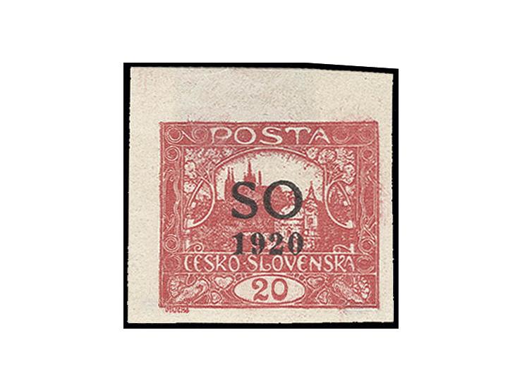 1920, 20 h. carmine from the upper left sheet corner, unused, very fine, sign. Gilbert