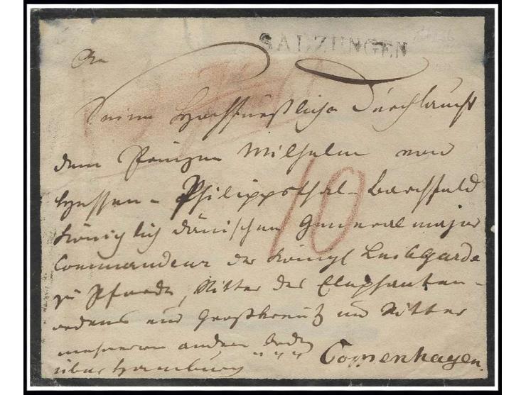 INCOMING MAIL: 1829, "SALZUNGEN" straight line on cover via Hamburg to Copenhagen, adressed to Prince Wilhelm of Hessen-Kasse