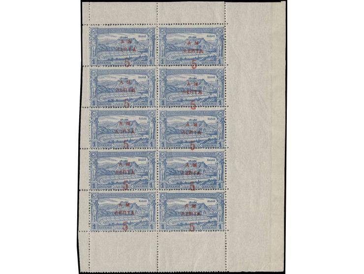  1900, 5 l. on 1 d. blue, complete sheet of 10, unused, fresh and very fine