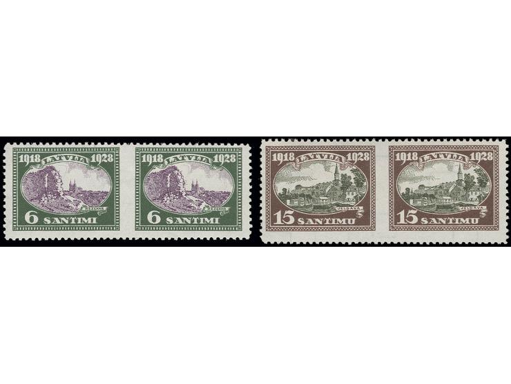 1928, anniversary 6 s. and 15 s. in horizontal pairs, imperforated at centre, unused