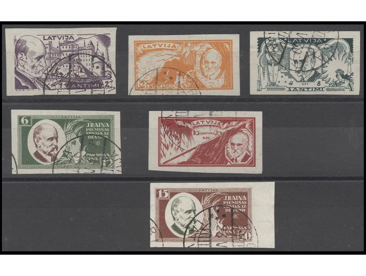  1930, Rainis Funds 1-15 s., imperforated, used, fine, 10 and 15 s. signed Mikulski