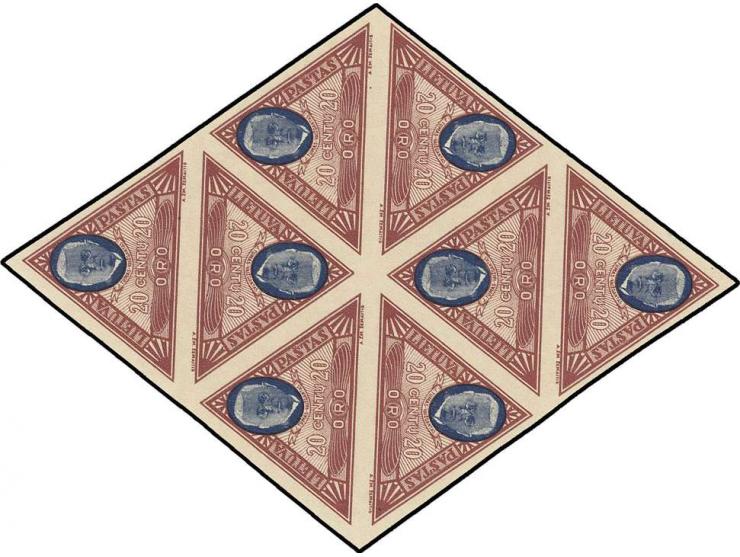  1933, Airmail Lietuvos vaikas 5 c. - 2 l. imperforated in blocks of 8 including 4 tête-bêche pairs, unhinged mint, fine