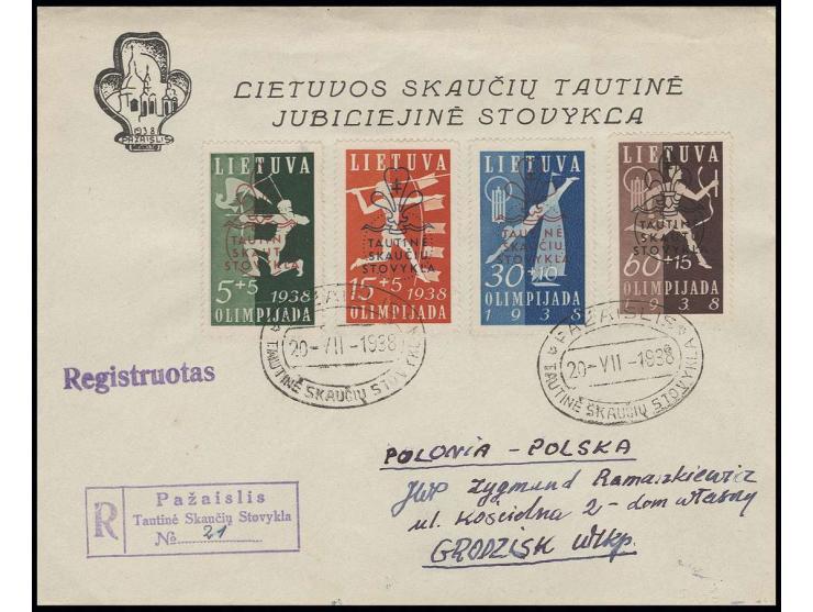 1938, Scouts 5-60 c. cpl. with special cancellation "PAZAISLES" on special envelope as registered mail to Poland with special