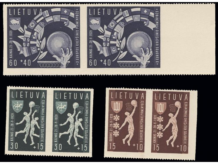  1939, Basketball European Championship, 15-60 C. in pairs vertically imperforated, mint never hinged, fine, short certificat