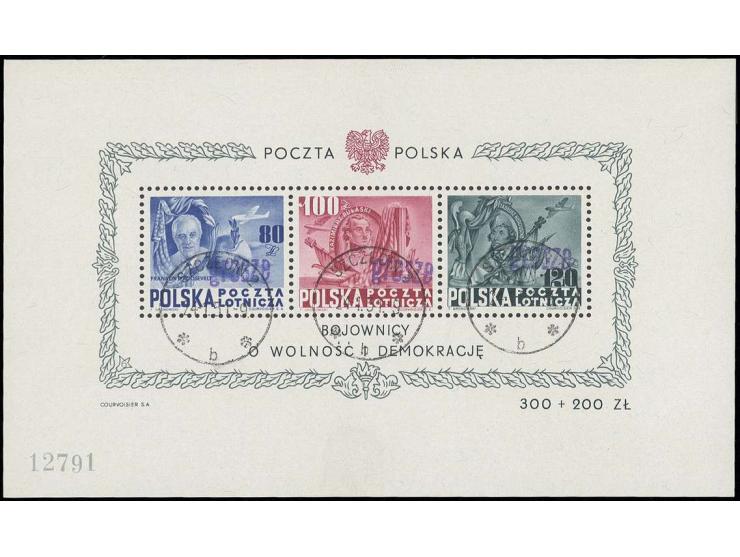 Roosevelt souvenir sheet with handstamp "GROSZY" in type 22, cancelled "SZCZECIN 24.1.51", sign. Krawczyk with certificate