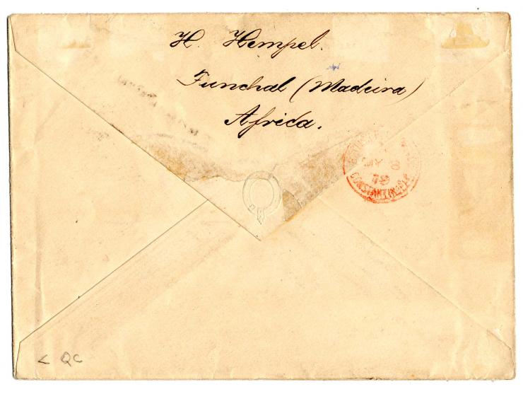  SOBREGANCA C: 25 r. rose with inverted overprint and upper sheet margin with additional franking tied by barred "45" to cove