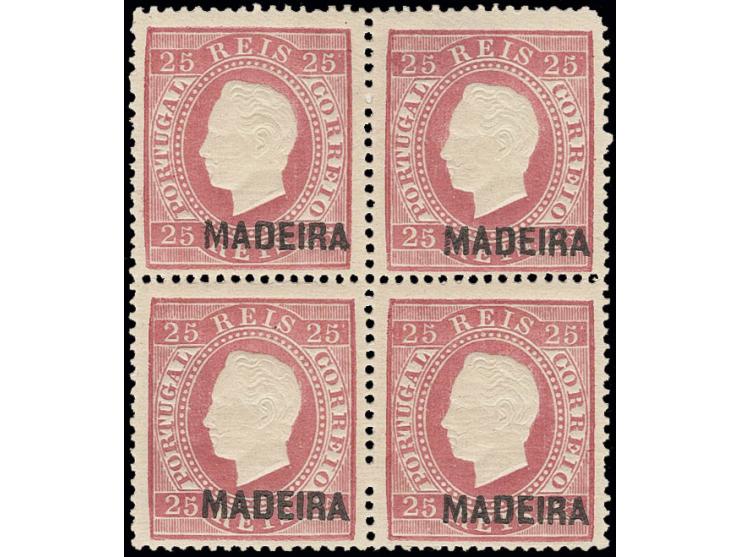  25 r. rose, block of four, unused, few perfs separated, otherwise fine