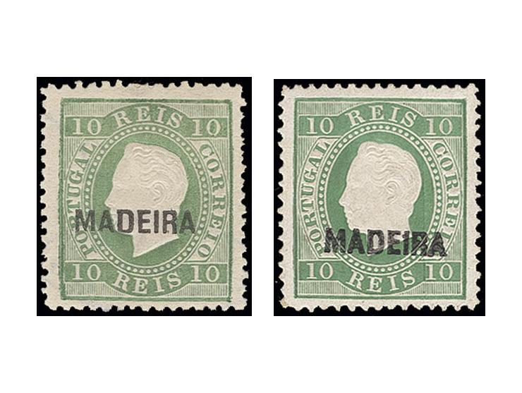 10 r. yellow-green, two singles, unused, mostly fine