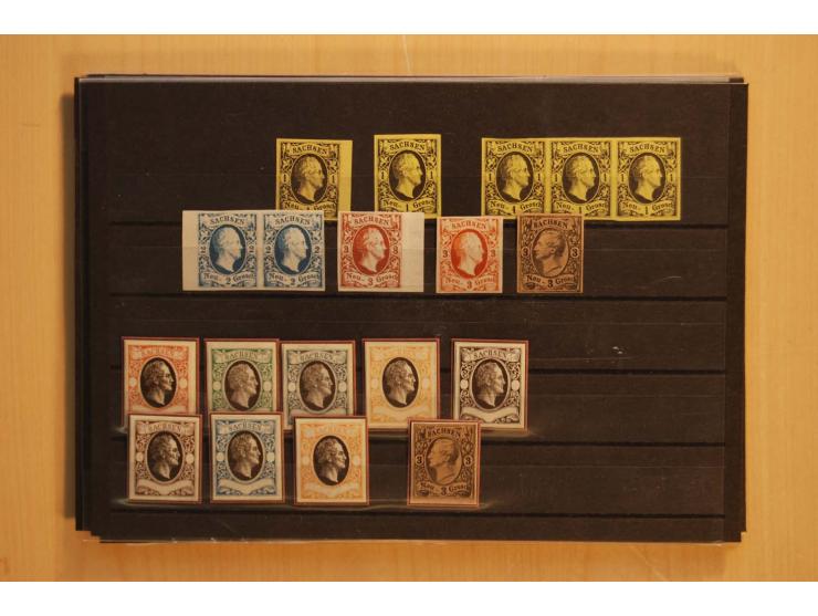 SAMMLUNG PROBEDRUCKE ETC.: 1851/63 (ca.), Partie Probedrucke, Marken bzw. Einheiten aus Revisionsbogen sowie von Abzügen der 