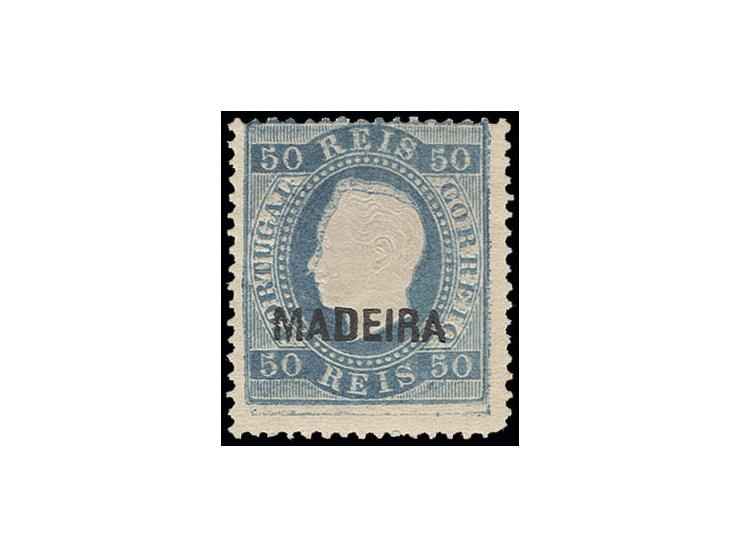  50 r. blue with clear double print shifted to the right, unused, fine