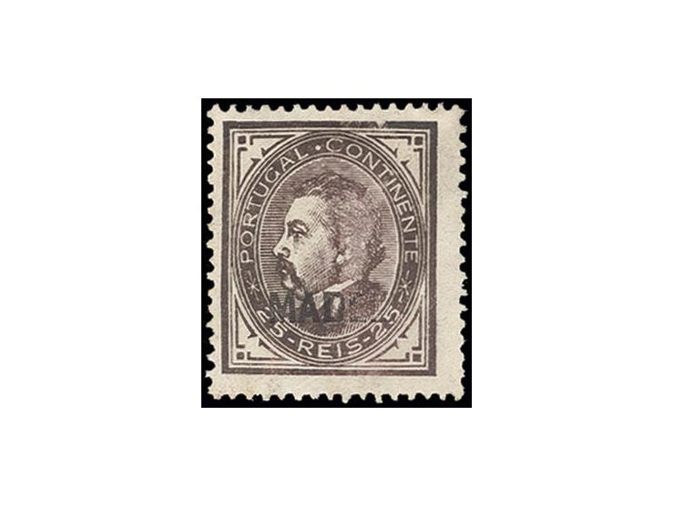 1880, Louis I. 5-25 r., eleven stamps, including different overprint colours, 25 r. grey-blue with part oval cancel "31 8 LIS
