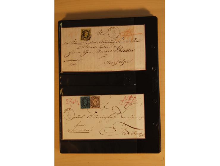 SAMMLUNG BRIEFE: 1851/67, rund 70 fast ausschließlich frankierte Briefe beginnend mit 2 "Restfrankaturen" der Nr. 1, daneben 
