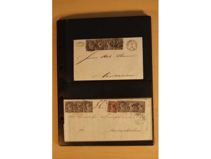 SAMMLUNG BRIEFE: 1851/67, rund 70 fast ausschließlich frankierte Briefe beginnend mit 2 "Restfrankaturen" der Nr. 1, daneben 