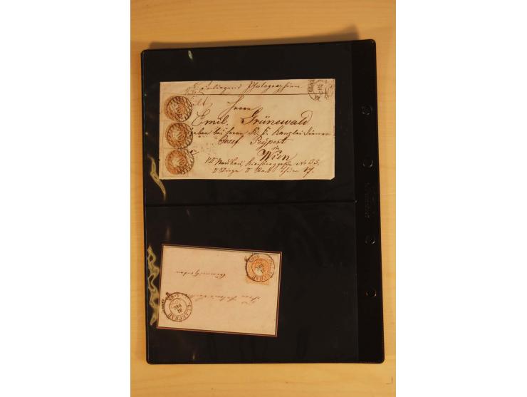 SAMMLUNG BRIEFE: 1851/67, rund 70 fast ausschließlich frankierte Briefe beginnend mit 2 "Restfrankaturen" der Nr. 1, daneben 