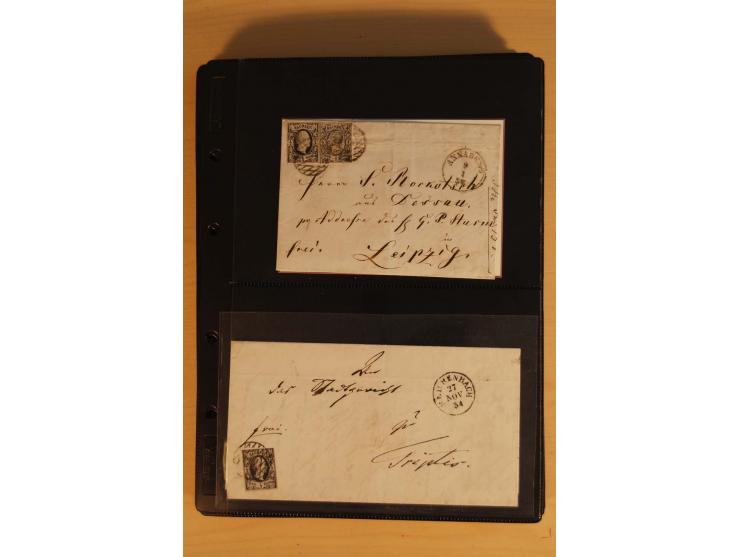 SAMMLUNG BRIEFE: 1851/67, rund 70 fast ausschließlich frankierte Briefe beginnend mit 2 "Restfrankaturen" der Nr. 1, daneben 