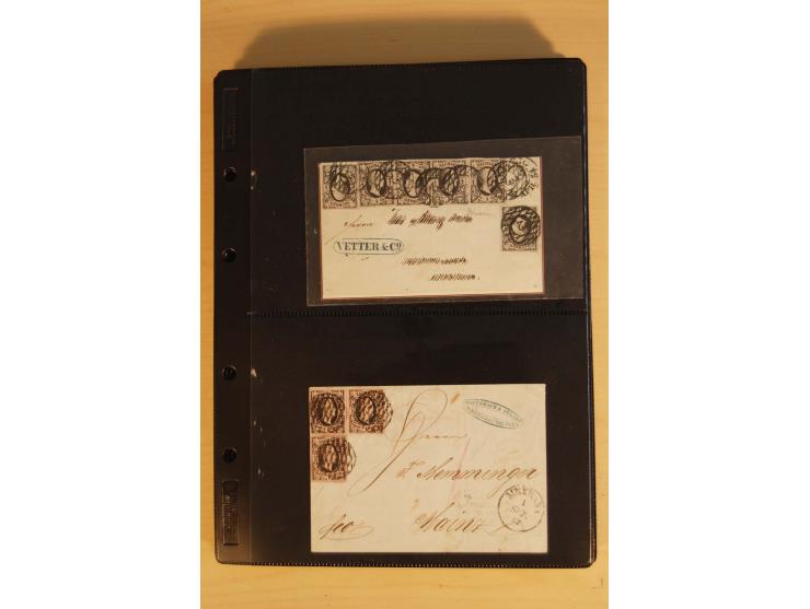 SAMMLUNG BRIEFE: 1851/67, rund 70 fast ausschließlich frankierte Briefe beginnend mit 2 "Restfrankaturen" der Nr. 1, daneben 