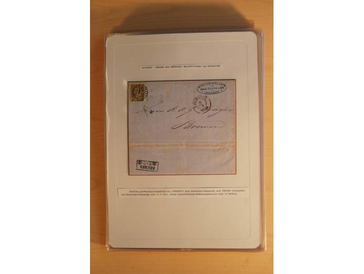 SAMMLUNG WECHSELVERKEHR: 1852/80, aufgezogene Sammlung von rund 80 Briefen (wenige Briefteile) von und nach Sachsen, dabei vi