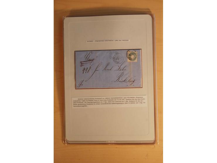 SAMMLUNG WECHSELVERKEHR: 1852/80, aufgezogene Sammlung von rund 80 Briefen (wenige Briefteile) von und nach Sachsen, dabei vi