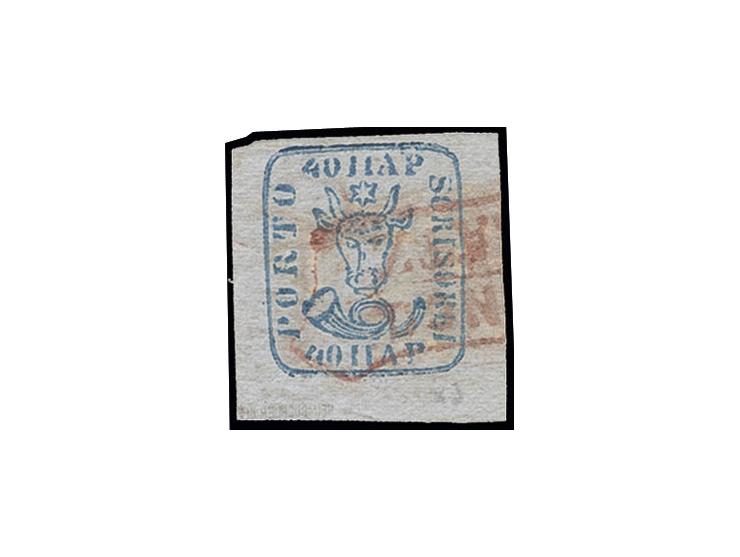 40 par. blue, good to mostly wide margins, used by red "FRANCO GALATZ", very fine, signed Heimbüchler BPP